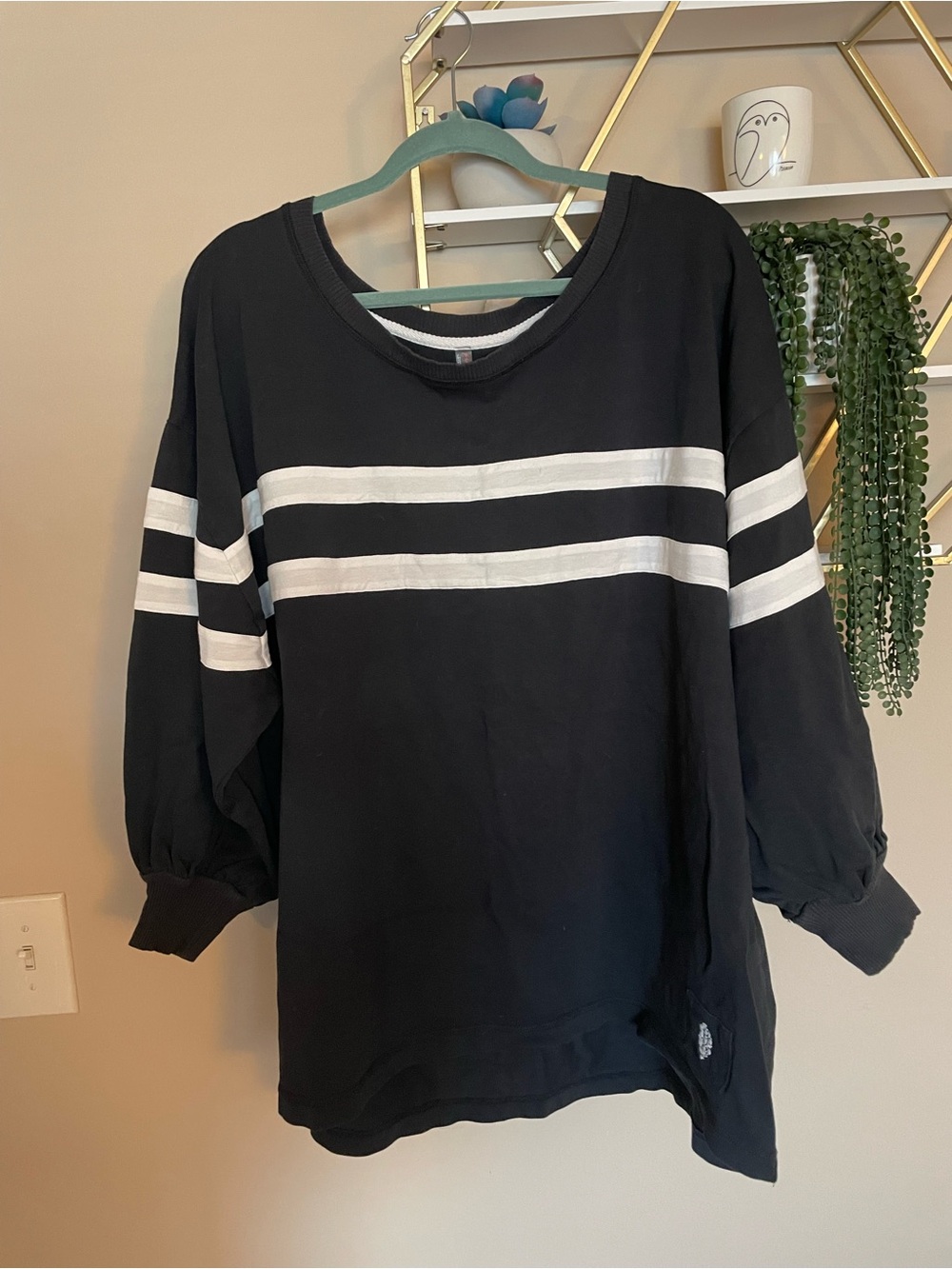 FP Movement Oversized Black Pullover Sweatshirt with White Stripes